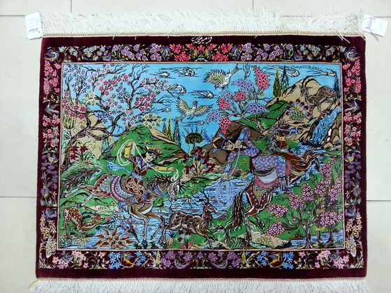 Pictorial carpet with a garden scene