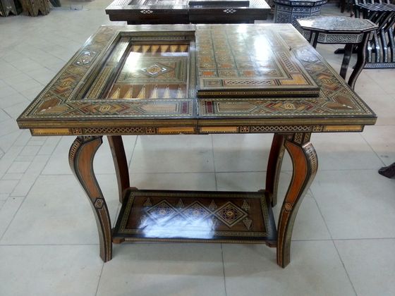 Inlaid games table with backgammon board
