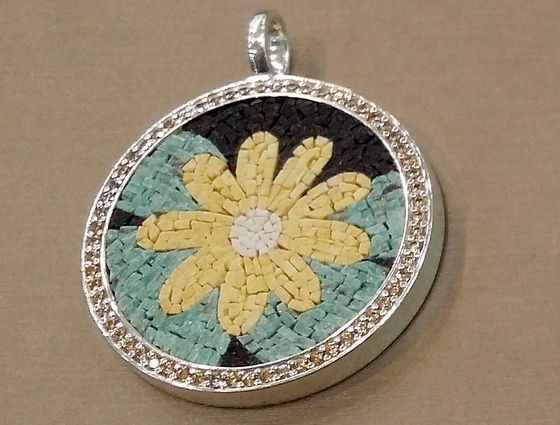 Mosaic pendant with a yellow flower