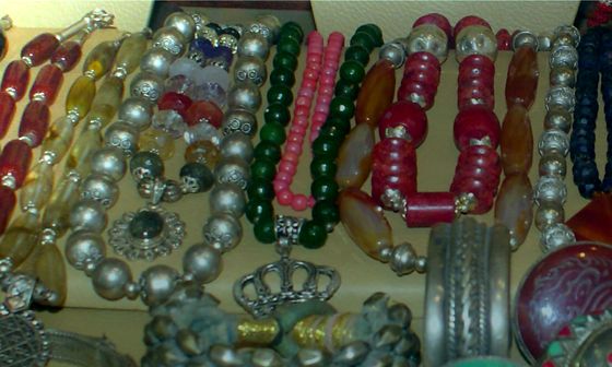 Bead and silver necklaces on the jewellery counter