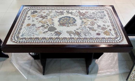 Rectangular mosaic table with birds and animals