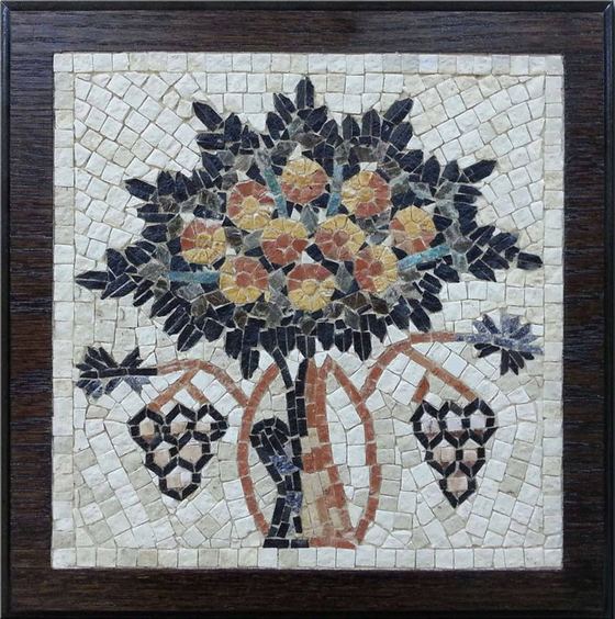 Framed mosaic of a pomegranate tree